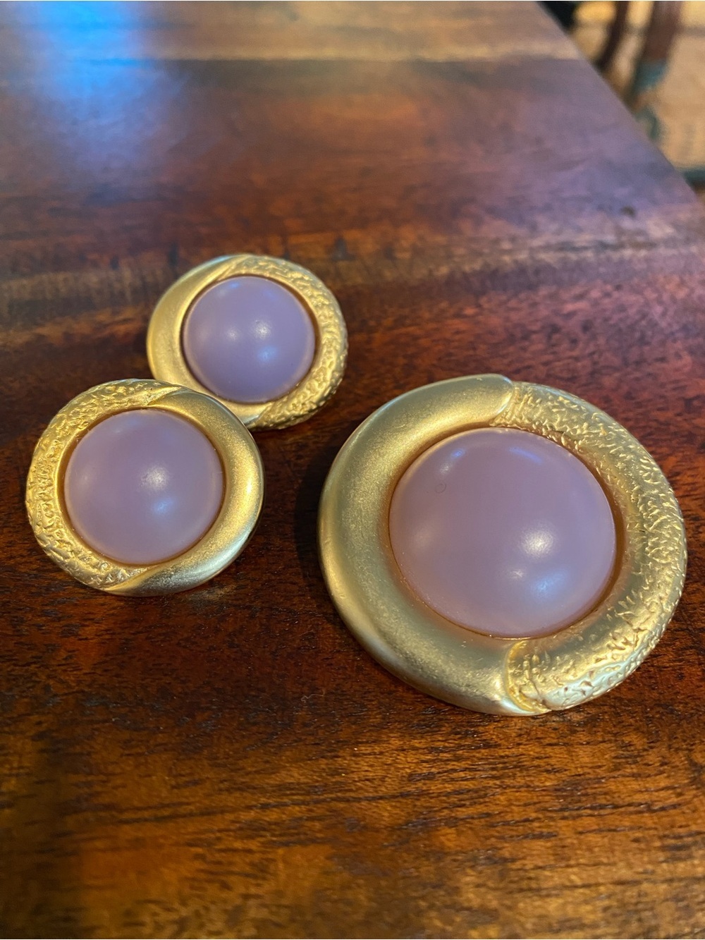 Vintage Weekenders Gold-Tone Purple Dome Pierced Earrings & Brooch / Pendant